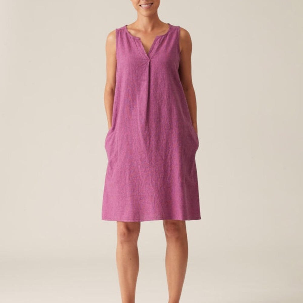 Linen Split Neck Dress